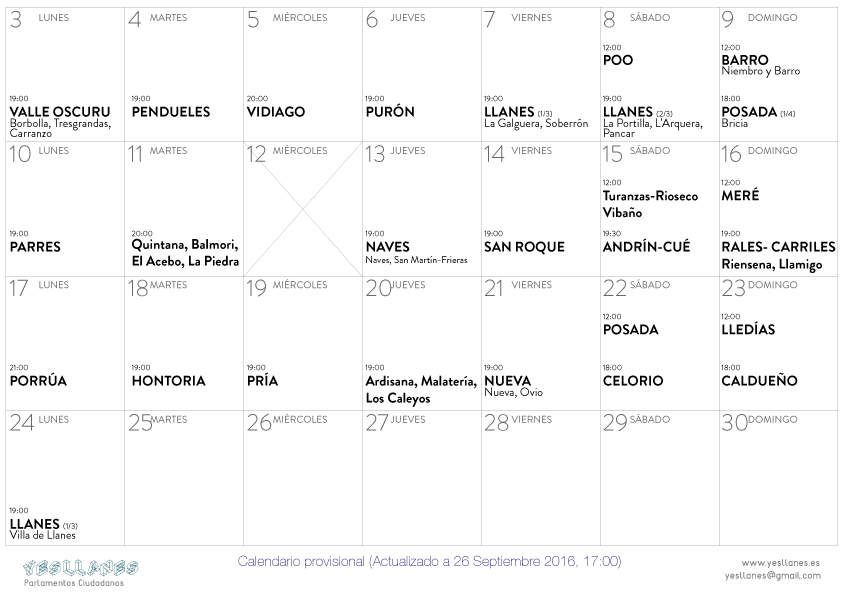 Calendario Parlamentos Llanes actualizacion 26-sept